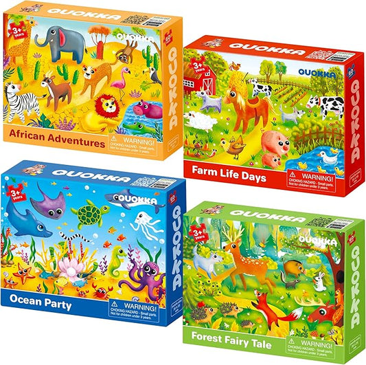 QUOKKA Puzzles for Kids Ages 4-6 - Set of 4x60 Jigsaw Puzzles for Toddlers 3-5 - Animals Toys for Children 6-8 yo - Gift Educational Game for Boys & Girls