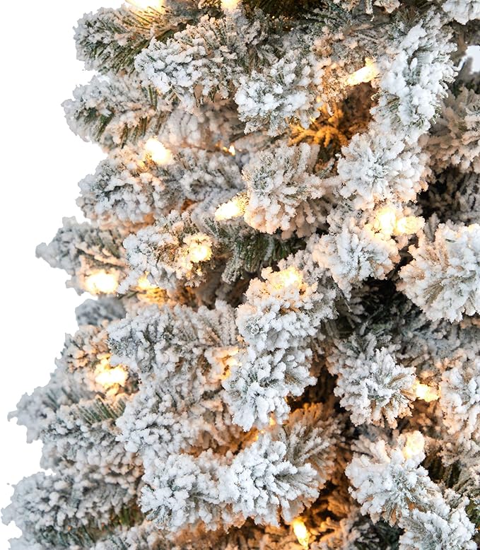 Nearly Natural 7ft. Flocked Pencil Artificial Christmas Tree with 400 Clear Lights and 574 Bendable Branches
