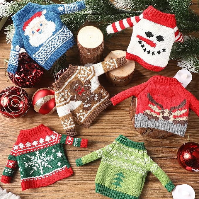 6 Pcs Christmas Doll Clothes Accessories Sweater Set Winter Christmas Doll Outfits Snowflake Snowman Print Knitted Clothing for Decor