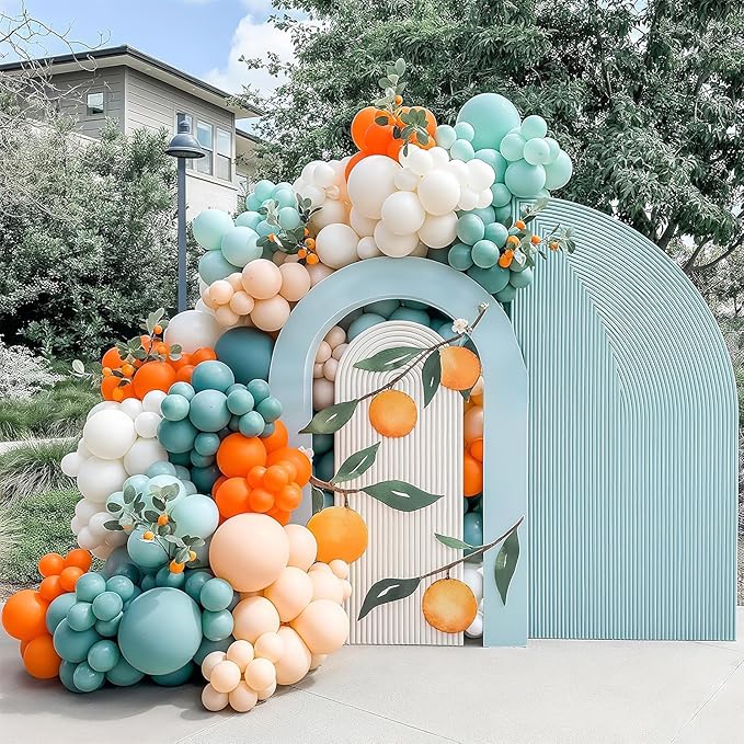 Orange and Blue Balloons Arch Kit Retro Dusty Blue Teal Orange Ivory White Beige Nude Latex Party Balloons Garland for Thanksgiving Fall Autumn Baby Shower Birthday Party Decoration