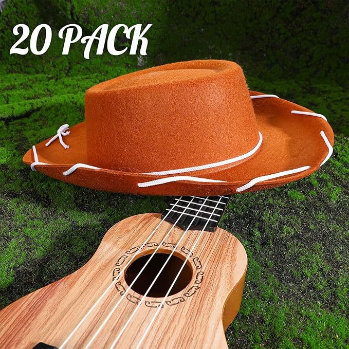 20 Pcs Children's Cowboy Hats Kids Party Cowboy Cowgirl Felt Hats for Western Halloween Birthday Costume(Brown)