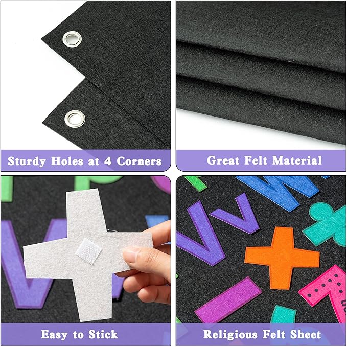 WATINC 151Pcs Alphabets Letters Numbers Felt Board Story Preschool Set Colorful ABC Letter Upper Lower Case Math Symbols Large Wall Storyboard Early Learning Play Kit for Toddlers Kids 41 x 30 Inch