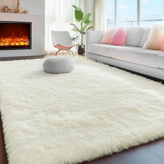 PAGISOFE Soft Living Room Rug 8x10, Cream Rugs for Bedroom, Plush Fuzzy Large Carpet for Rooms, Ivory Kids Rugs Home Decor Aesthetic,Non-Slip and Washable Large Rug for Nursery Decor Boys Man