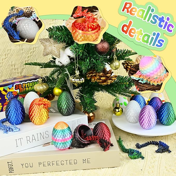 12PCS 3D Printed Dragon Eggs with Dragon Inside, Cool Stuff Christmas Fun Gifts, Mini Dragon Egg Set Articulated Crystal Fidget Toy for Adults Teens Boy Gifts Easter Basket Stuffers