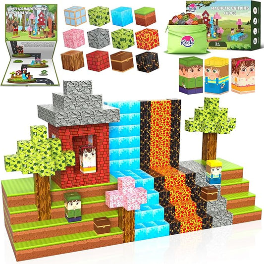 RICCLE Magnetic Blocks - Build Magnetic Building Blocks Toddler STEM Sensory Outdoor Toys for 3+ Year Old Boys & Girls, Educational & Learning Toys for Ages 4-12 (60 Blocks)