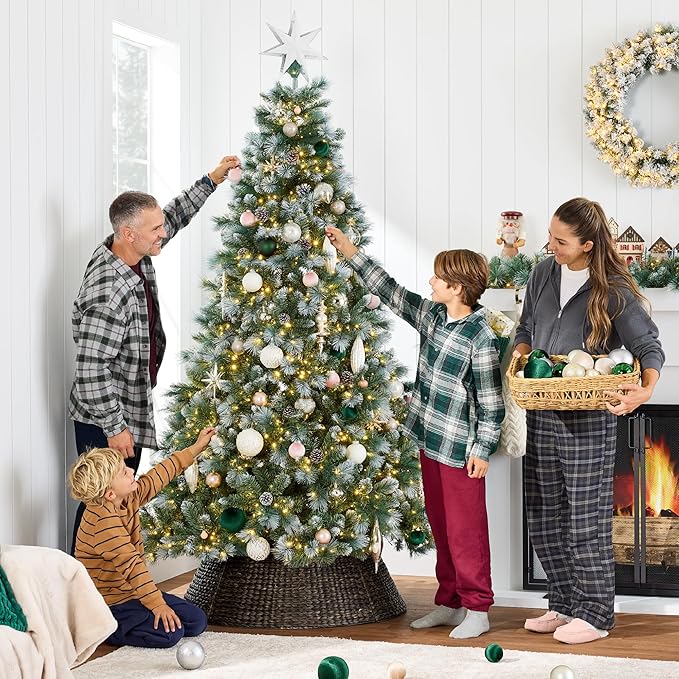 Best Choice Products 4.5ft Pre-Lit Scotch Pine Christmas Tree, Premium Frosted Pre-Decorated Artificial Holiday Decor w/ 396 Branch Tips, 2-in-1 White and Multicolor LED Lights, Cordless Setup