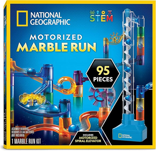 National Geographic Marble Run with Motorized Elevator - 95-Piece Marble Maze Kit with Motorized Spiral Lift, 20 Marbles, Perpetual Motion Machine, STEM Gifts for Boys and Girls, Kids Physics Toys