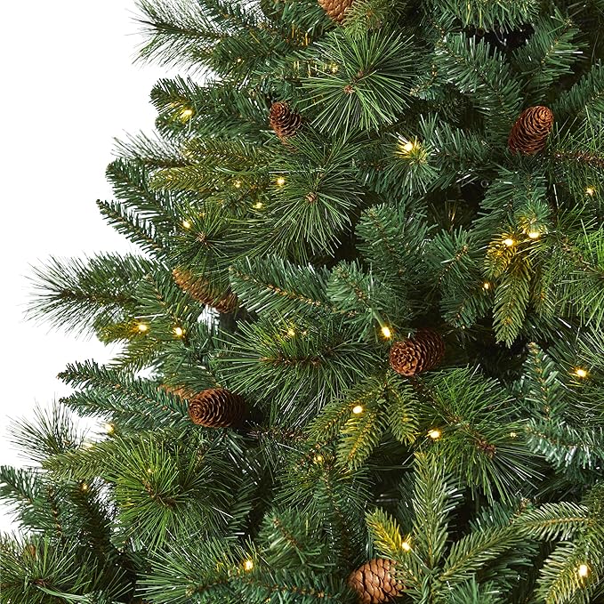 Nearly Natural 7.5ft. West Virginia Full Bodied Mixed Pine Artificial Christmas Tree with 600 Clear LED Lights and Pine Cones