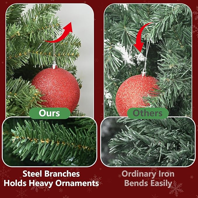 9ft Per-Lit Artificial Christmas Tree with 950 Warm White Lights, Premium Full Hinged Prelight Christmas Tree with 1930 Steel Branch Tips,Green Xmas Tree for Easy Holiday Setup, Foldable Base