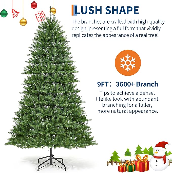 Christmas Artificial Tree 9 FT, PVC Mixed Automatic Tree with Dual Color LED Lights, Easy Setup, Durable, Modern Design, Indoor & Outdoor Holiday Decoration