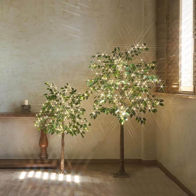 BAOLITVINE Lighted Ficus Tree 6FT 264 LED Fairy Lights, Artificial Twig Tree with Lights for Home Living Room Spring Christmas Decoration Indoor Outdoor