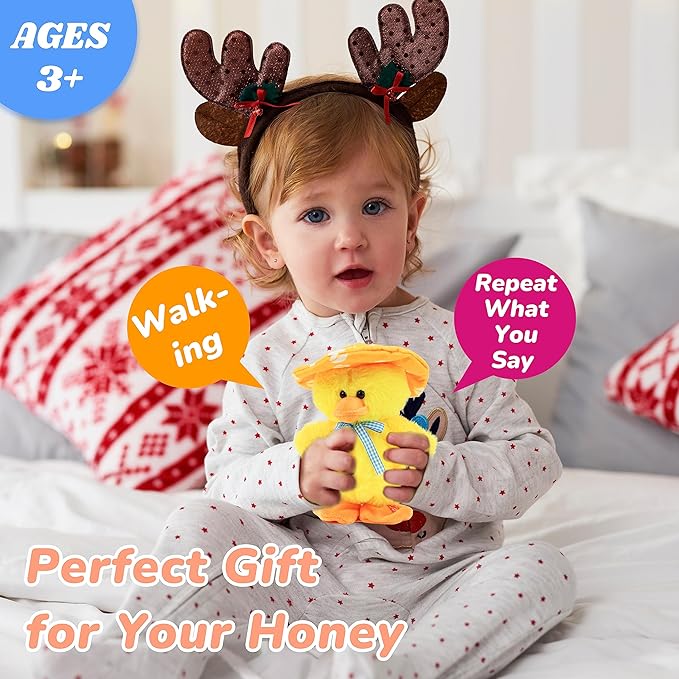 Hopearl Talking Singing Duck Toy Repeats What You Say Walking Duckling Electric Interactive Animated Toy Speaking Plush Buddy Gifts for Toddlers, Yellow, 8''