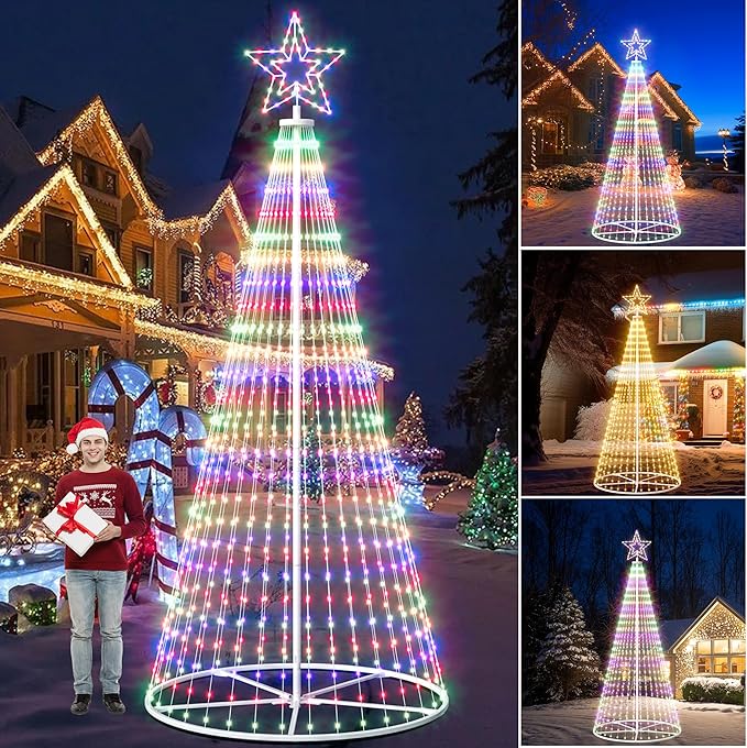 Outdoor Christmas Tree, 12 ft Prelit Christmas Tree, Smart Cone Outside Christmas Trees Light Show, App Control with LED Lights Color Changing Christmas Trees Lighting