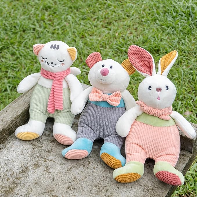 Soft and Cute Corduroy Lucy Cat Stuffed Animal Plush Toy, Adorable Gift for Toddlers and Kids 14 Inches Pink