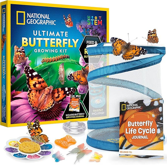 National Geographic Ultimate Butterfly Growing Kit - Butterfly Activity Kit with Voucher for 5 Live Caterpillars, Butterfly Cage, Butterfly Feeder