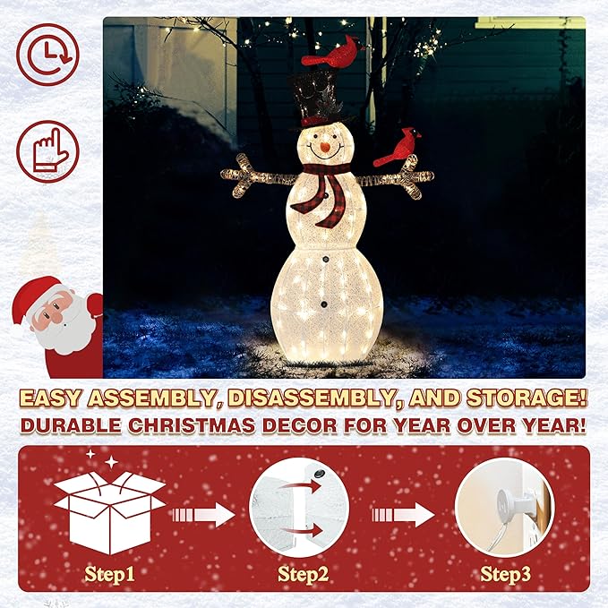 BlueWish Snowman Christmas Decorations, 5FT Lighted Snowman Decorations for Outdoor, Christmas Decorations Outdoor Warm Light Up 90 LED for Yard Indoor Garden Lawn