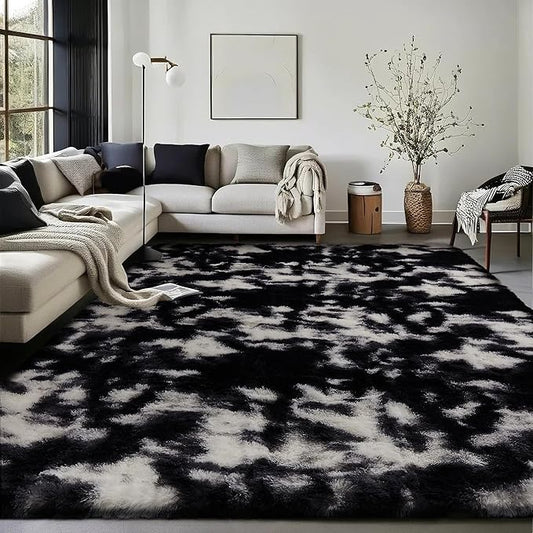 Ophanie Black and White Rugs for Bedroom Living Room, Fluffy Fuzzy Furry Carpet, Plush Soft Shaggy Bedside Indoor Floor 4x6 Area Rug for Kids Girls Boys Baby Teen Dorm Nursery Home Decor Aesthetic