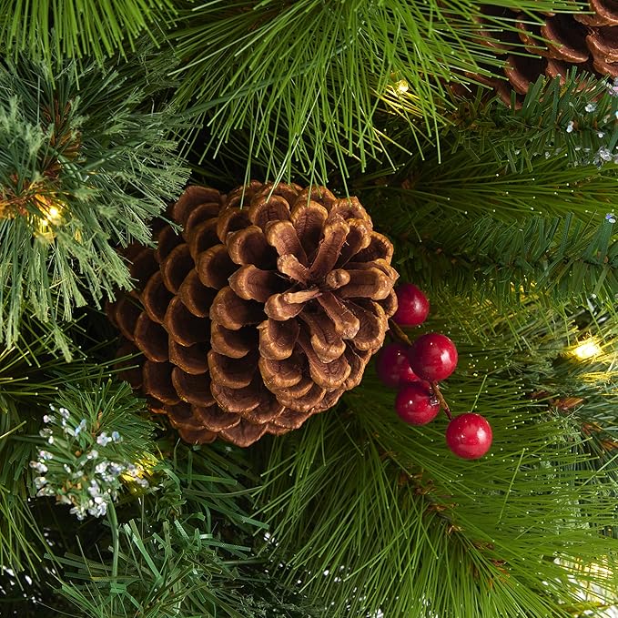 Nearly Natural 3ft. Montana Mixed Pine Artificial Christmas Tree with Pine Cones, Berries and 50 Clear LED Lights