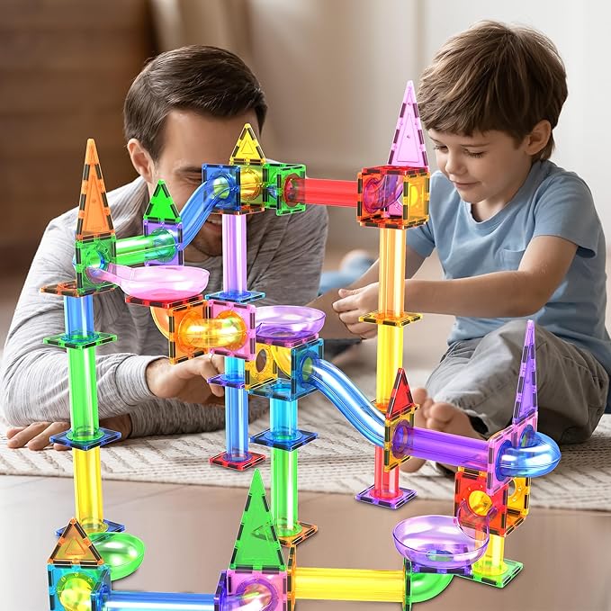 PicassoTiles 150pc Magnetic Marble Run Track Set STEM Construction Toy with Slides Ramps and Tubes Educational Magnet Tile Building Kit Kids Age 3 Plus Learning Gift for Boys Girls Preschool PTG150