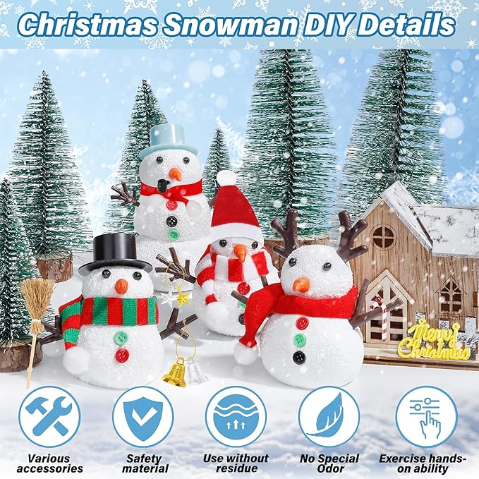 48 Pack Snowman Kit, Christmas Crafts DIY Toys Kit, Build a Snowman Craft Winter Decorations Indoor, Creative Air Dry Clay Modeling Crafts, Christmas Activities School Family Party Supplies