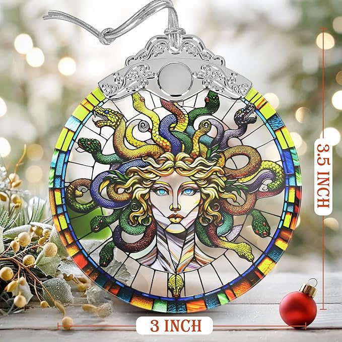Medusa Christmas Ornaments, 3" Stained Glass Christmas Decor, Christmas Tree Ornaments, Gifts for Women, Unique Gift Idea, Perfect for Holiday Party, Tree, Window, Home Decor