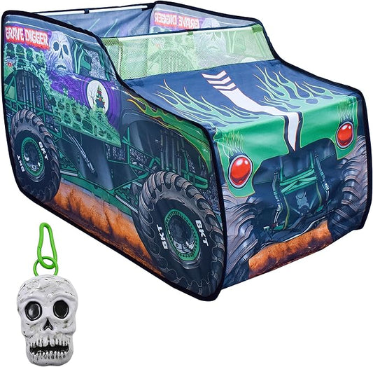 Monster Jam Grave Digger Pop Up Tent – Monster Truck Playhouse for Kids | Removable Skull Key Fob with Vehicle Sounds | Car Toys for Toddlers – Sunny Days Entertainment