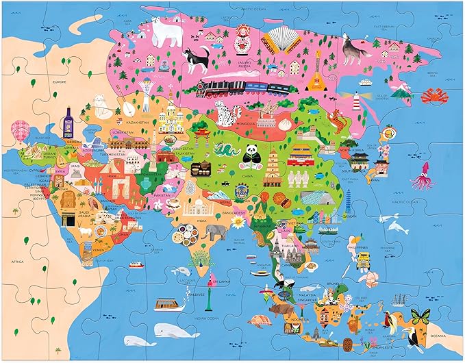 Mudpuppy Map of Asia – 70 Piece Geography Puzzle with Country-Shaped Pieces and Iconic Landscapes Cultural Items and More