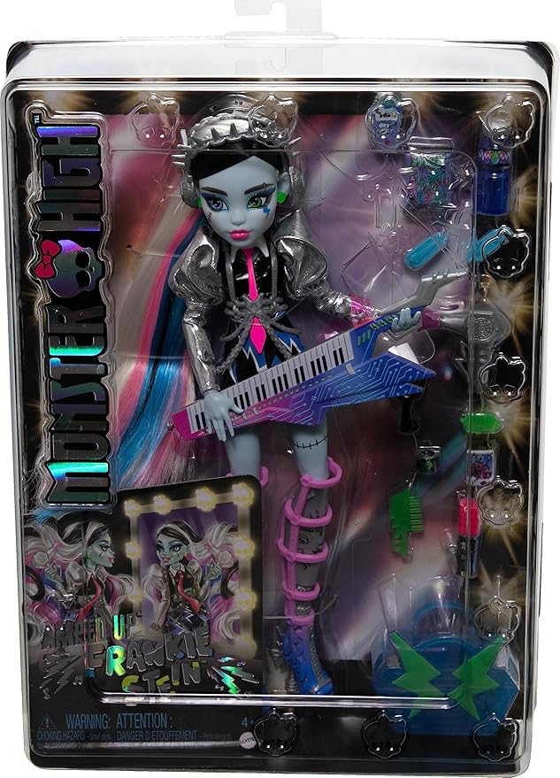 Monster High Doll, Amped Up Frankie Stein Rockstar with Instrument & Performance-Themed Accessories Like Headphones
