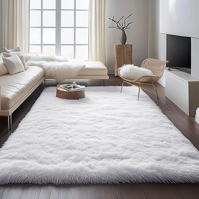 PAGISOFE White Fluffy Shag Area Rugs for Living Room 5x7, Soft Fuzzy Shaggy Rug for Bedroom Girls, Pastel Nursery Carpet Floor Room Dorm Rugs Boys Girls Plush Soft Kids Rug for Room Decor Aesthetic