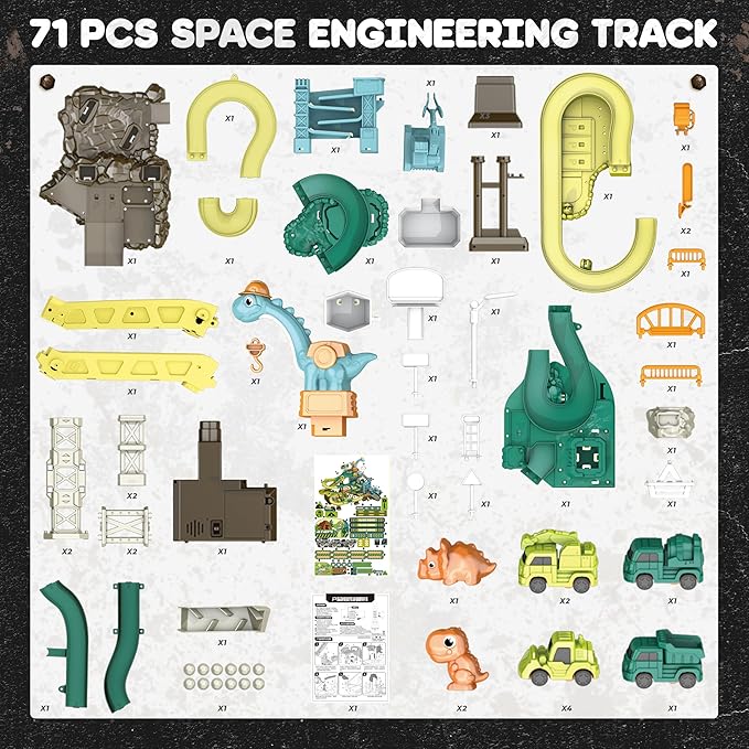 Race Tracks for Kids Ages 3-5, SMILESSKIDDO 73 PCS Dinosaur Car Tracks Toys Gifts for Boys Kids with Music and Engineering Scene Simulation, Construction Car Toddler Boy Toys Gift for Ages 3+