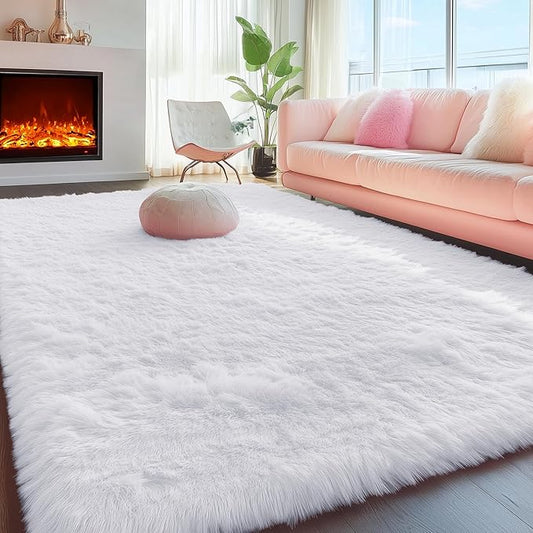 PAGISOFE White Fluffy Shag Area Rugs for Living Room 5x7, Soft Fuzzy Shaggy Rug for Bedroom Girls, Pastel Nursery Carpet Floor Room Dorm Rugs Boys Girls Plush Soft Kids Rug for Room Decor Aesthetic