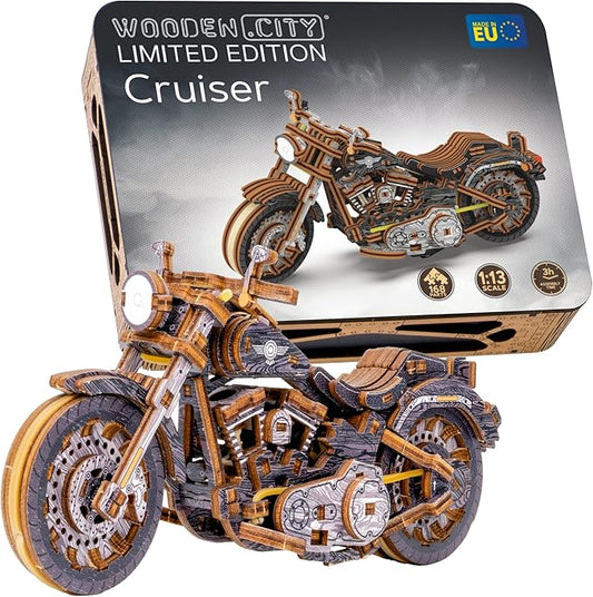 WOODEN.CITY Cruiser V‑Twin LE Mechanical Motorcycle Model Kit, 3D Puzzles for Adults – Motorcycle Puzzle for Adults and Teens; Build a Wooden Bike and Enjoy a Unique Gift