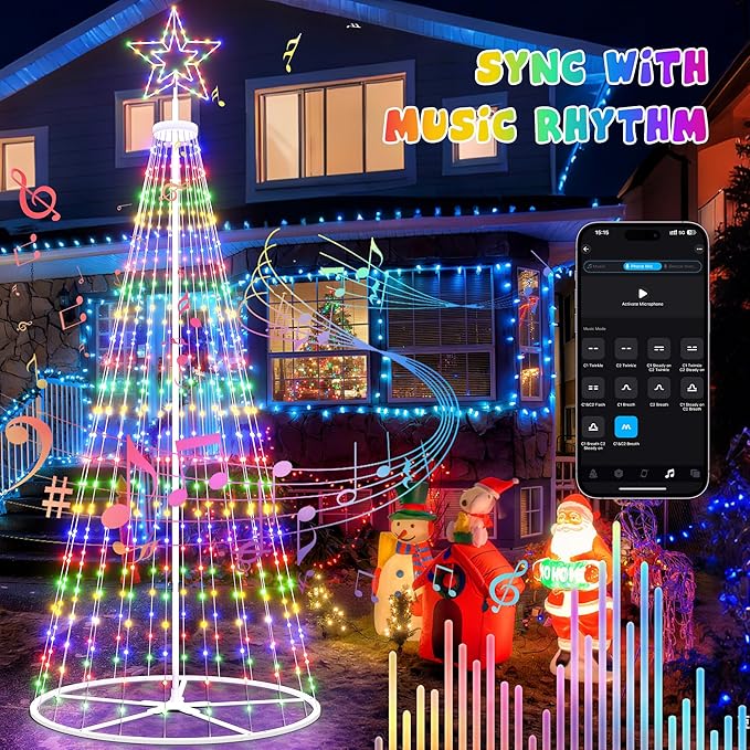 Espird 12FT Outdoor Christmas Tree Prelit - DIY LED Outside Christmas Tree Lights with Star, Music Sync, App & Remote Control, Timer, Smart Christmas Lighting Decoration for Garden & Yard Party