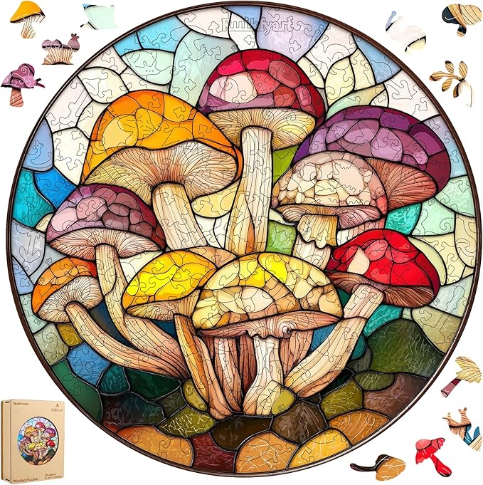 Colorful Mushroom 200 Pieces Wooden Jigsaw Puzzles for Adults with Unique Irregular Shape Family Puzzles for Kids and Adults on Birthday,Father's Day,Christmas 11.2"x11.2"