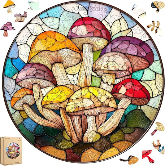 Colorful Mushroom 200 Pieces Wooden Jigsaw Puzzles for Adults with Unique Irregular Shape Family Puzzles for Kids and Adults on Birthday,Father's Day,Christmas 11.2"x11.2"