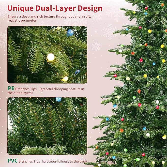 4Ft Prelit Artificial Christmas Tree, Lighted Aspen Fir Christmas Tree with Multicolor Global Lights and Metal Stand, Slim PE & PVC Mixed Layered Xmas Tree for Holiday Home Decor