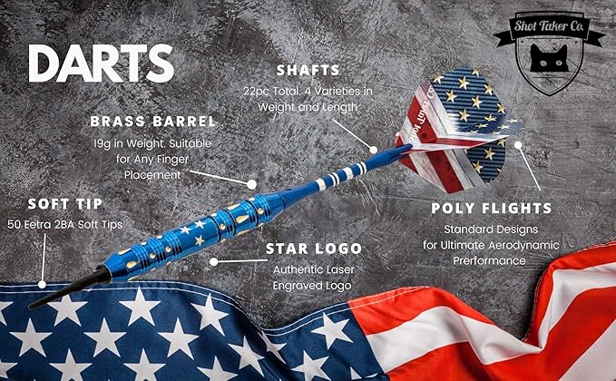 Soft Tip Darts Set - Professional Darts for Electronic Dartboard - Includes Brass Barrels + Plastic & Aluminum Shafts + Rubber O'Rings + Flights + 50PC 2BA Tips + Wrench