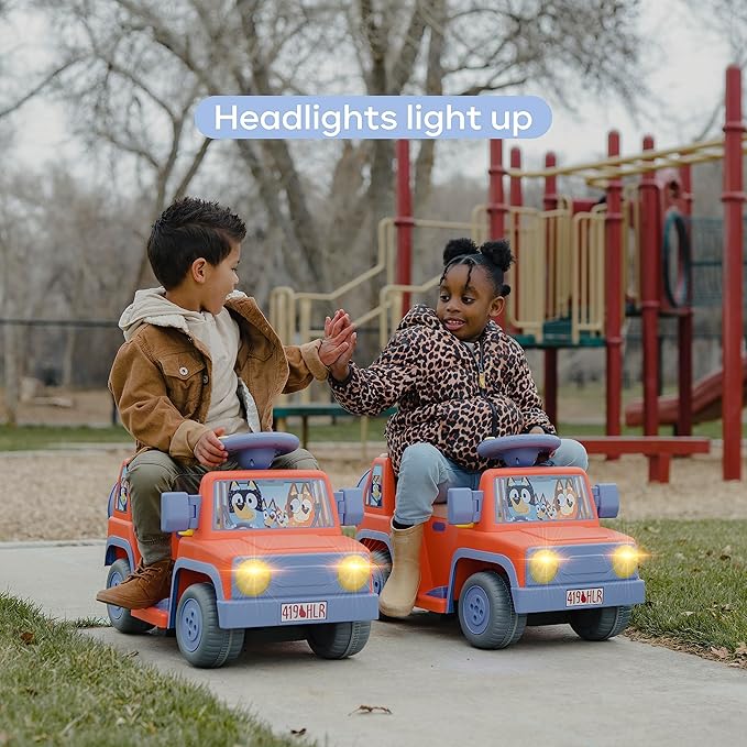 Bluey 6V Ride On Car for Toddlers - Interactive Electric Car for Kids with Sound Effects & Music, Riding Toy for Boys & Girls, Includes 6V Rechargeable Battery & Charger