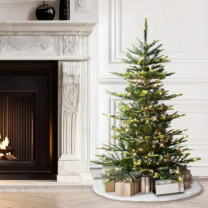 Puleo International 4.5ft Pre-Lit Aspen Fir Artificial Christmas Tree with 250 Clear Lights, 411 Realistic Dense Branch Tips, Easy Setup Artificial Trees with Sturdy Metal Stand