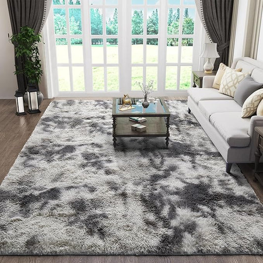 Ophanie Grey and White Area Rugs for Living Room 5x7, Fluffy Shag Large Fuzzy Plush Soft Carpets, Floor Shaggy Rugs for Bedroom, Carpet for Kids Boys Girls Dorm Nursery Home Decor Aesthetic