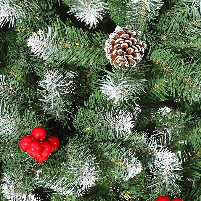 5Ft Christmas Tree Slim - Pencil Xmas Tree with Pine Cones & Berries | Artificial Xmas Tree with Metal Stand,Easy to Install