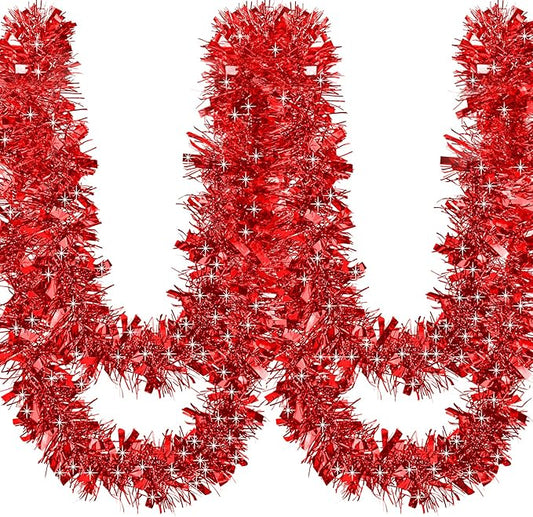 50Ft Christmas Tinsel Garland Red Xmas Tree Decorations Valentine Metallic Glitter Twist Garland for Christmas Decorations Party Anniversary Birthday Holiday Supplies Indoor Outdoor Supplies