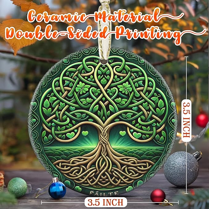 3.5 Inch Ceramic Christmas Tree Ornament, Tree of Life Christmas Ornaments, Heirloom Keepsake, Gift Exchange, Gift Idea, Bauble Present - Green Tree
