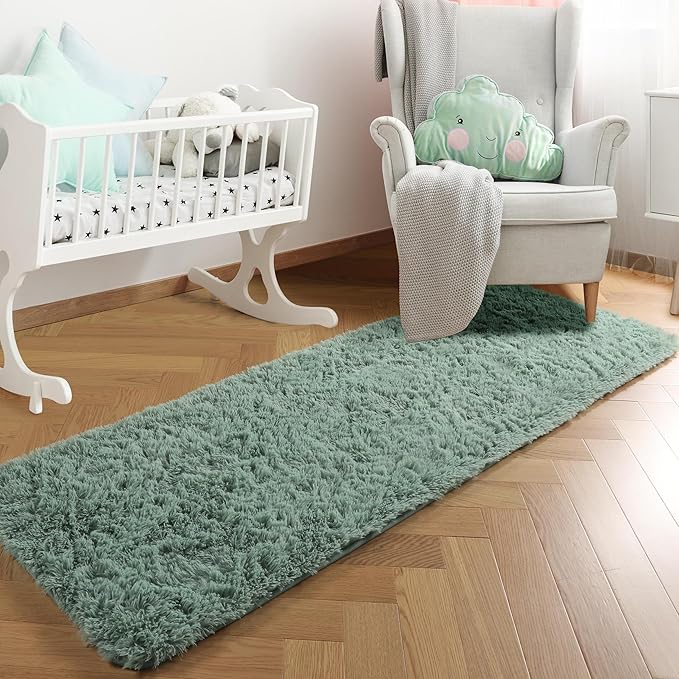 PAGISOFE Machine Washable Sage Green Runner Rugs for Bedroom Living Room Plush Fluffy Rug 2x6 Ft, Soft Carpet for Hallway, Non-Slip Indoor Floor Rugs for Nursery Kids Girls Room Home Decorative, Green