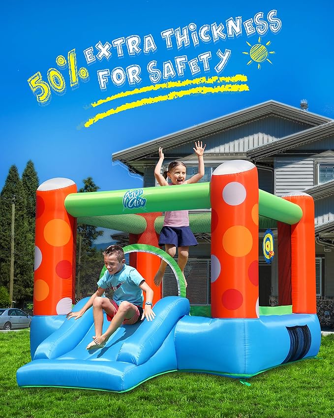ACTION AIR Bounce House, Inflatable Bounce House with Air Blower, Bouncy Castle with Durable Sewn and Extra Thick, Family Backyard Jump House, Great Gift for Kids