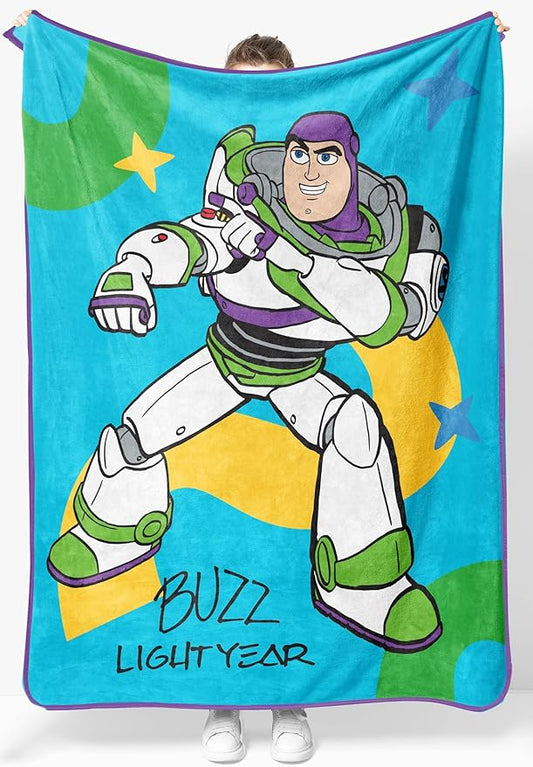 Jay Franco Plush Throw Blanket – 46" x 60" Inch Kids Soft & Cozy Fleece Throw for Bedroom & Couch Décor, Official Licensed Product, Blue - Toy Story Buzz