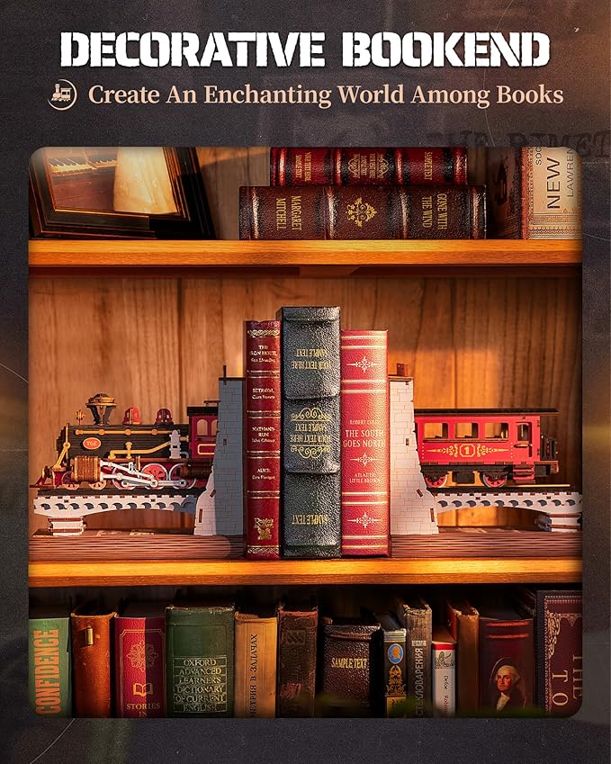 Rowood 3D Wooden Puzzle Book Nook,DIY Book Nook Kits for Adults,3D Wooden Puzzle Bookend Miniature Dollhouse Kit Bookshelf Insert Decor,Crafts for Adults Teens on Birthday Christmas -Century Train