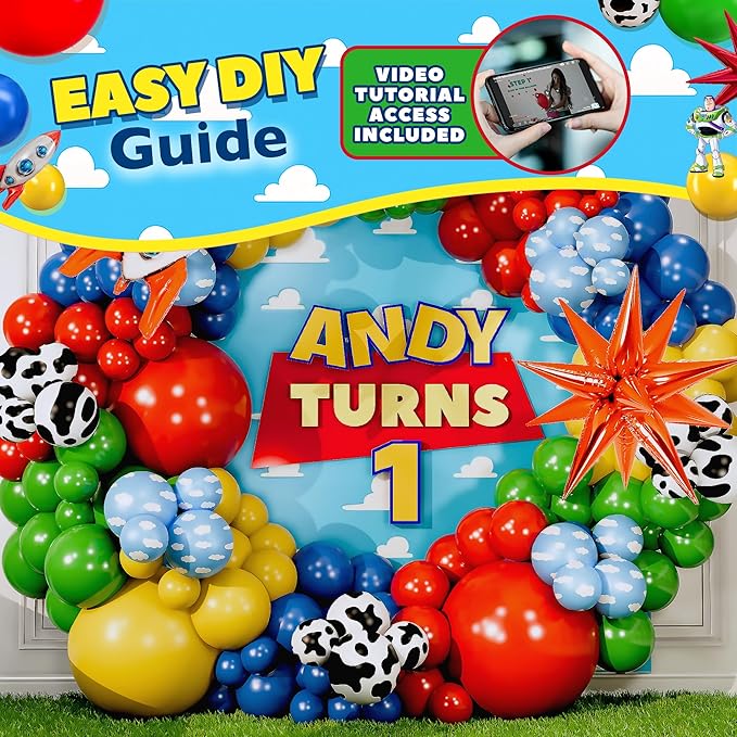 ALL-IN-1 Toy Story Balloons Arch Kit for It's A Boy Story Baby Shower Decorations Theme – Toys Story Balloon Garland Kit with Cloud & Cow Toy Story Balloons for First Boy Story Birthday Party Supplies