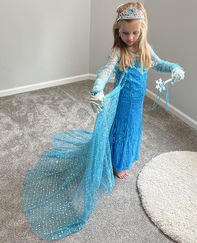 Princess Dresses for Girls Luxury Sequin Princess Costume Kids Fancy Dress up for Halloween Carnival Party Cosplay