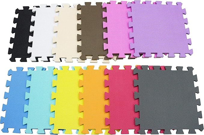 meiqicool Foam Play Mat Thick Soft EVA Interlocking Foam Floor Mats Children Yoga Exercise Multi Jigsaw Puzzle Blocking Board Kids Playmats Play White-Beige-Grey 18 Piece AJL